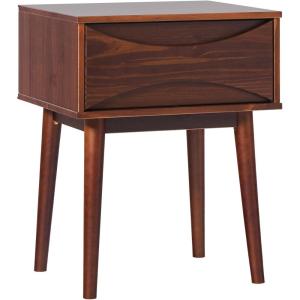 Walker Edison Atticus Solid Wood Retro 1-Drawer Nightstand, 25 Inch, Caramel(Walnut)
