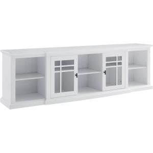 Walker Edison Bardot Classic Glass-Front 2-Door Storage Stand for TVs up to 88 Inches, 80 Inch, White(White)