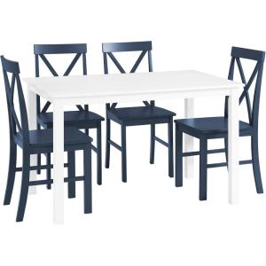 Walker Edison Bennet Bennett Farmhouse 5 Piece Table and X Back Chair Dining Set, Set of 5, Navy Blue