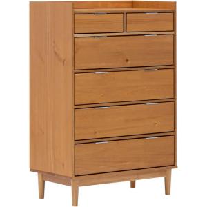 Walker Edison Blythe Mid-Century Modern Tray-Top Solid Wood 6-Drawer Dresser, 30 Inch, Caramel(Caramel)