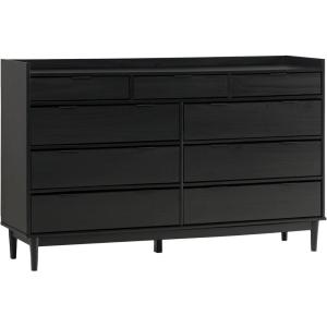 Walker Edison Blythe Mid-Century Modern Tray-Top Solid Wood 9-Drawer Dresser, 60 Inch, Caramel(Black)