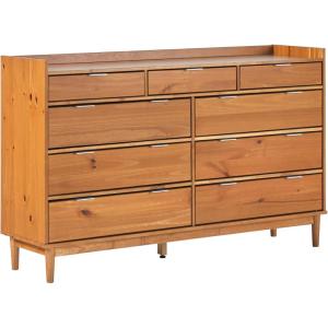 Walker Edison Blythe Mid-Century Modern Tray-Top Solid Wood 9-Drawer Dresser, 60 Inch, Caramel(Caramel-t)