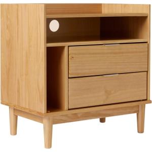Walker Edison Blythe Mid-Century Modern Tray-Top Storage Nightstand 25 Inch White(Natural Pine)