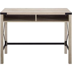 Walker Edison Callum Modern Farmhouse Metal X Writing Desk, 42 Inch, Grey Wash(White Oak)