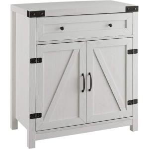 Walker Edison Cass Modern Farmhouse Double Barn Door Accent Cabinet, 30 Inch, Grey Wash(Brushed White)