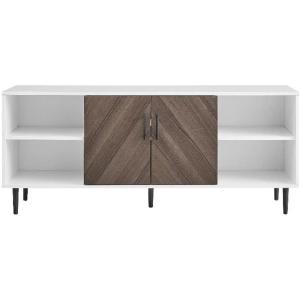 Walker Edison Caye Modern 2-Door Bookmatch TV Stand for TVs up to 65 Inches 58 Inch Ash Brown Bookmatch and Solid White
