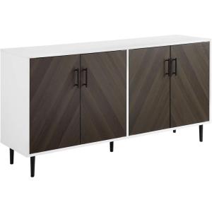 Walker Edison Caye Modern 4-Door Bookmatch Buffet-Sideboard for Storage, 58 Inch, Acorn Bookmatch/Black(Ash Brown Bookmatch/Solid White)