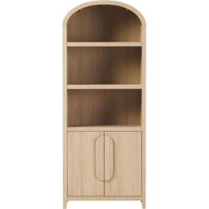 Walker Edison Chantelle Modern Arched Bookcase with Statement Wood Cabinet Pulls – Black(Coastal Oak)
