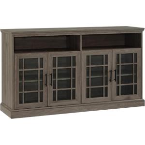 Walker Edison Classic Glass Door Universal TV Stand for TV’s up to 64″ Flat Screen Living Room Storage Cabinet Doors and Shelves Entertainment Center, 58 Inch, White Oak(Slate Grey)