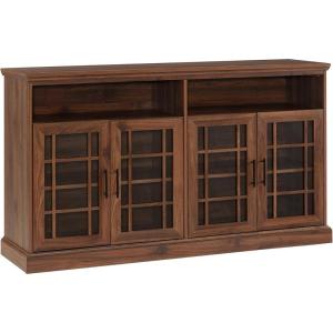 Walker Edison Classic Glass Door Universal TV Stand for TV’s up to 64″ Flat Screen Living Room Storage Cabinet Doors and Shelves Entertainment Center, 58 Inch, White Oak(Dark Walnut)