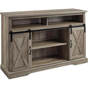 Walker Edison Clayton Farmhouse Sliding Double Barn Door TV Stand for TVs up to 58 Inches, 52 Inch, Solid White(Grey Wash)