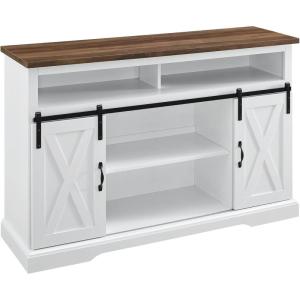Walker Edison Clayton Farmhouse Sliding Double Barn Door TV Stand for TVs up to 58 Inches, 52 Inch, Solid White(Solid White)