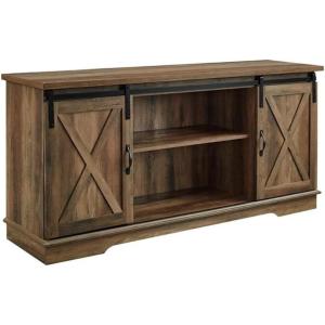 Walker Edison Clayton Farmhouse Sliding Double Barn Door TV Stand for TVs up to 58 Inches, 52 Inch, Solid White(White Oak/ Traditional Brown)