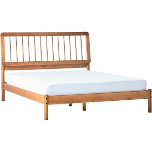 Walker Edison Clemente Mid-Century Modern Spindle Headboard Queen Bedframe, Queen Size, Caramel(Caramel)
