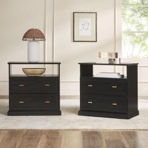 Walker Edison Clyde EZ Assembly Rustic 2-Drawer Open-Cubby Nighstands End Side Tables Living Room Bedroom Storage, Black(Black)