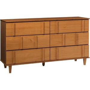 Walker Edison Contemporary Detailed 6-Drawer Solid Wood Dresser, 60 Inch, Caramel(Caramel-t)