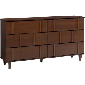 Walker Edison Contemporary Detailed 6-Drawer Solid Wood Dresser, 60 Inch, Caramel(Walnut-t)