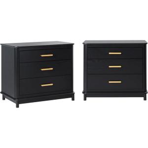 Walker Edison Contemporary Solid Red Oak Veneer 3-Drawer Nightstand, Easy to Assemble Drawers, Storage for Bedroom, 3-Drawer Nightstand, 30.25 Inch, English Oak(Black)