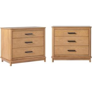 Walker Edison Contemporary Solid Red Oak Veneer 3-Drawer Nightstand, Easy to Assemble Drawers, Storage for Bedroom, 3-Drawer Nightstand, 30.25 Inch, English Oak(English Oak)