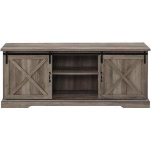 Walker Edison Corbin Modern Farmhouse Sliding X Barn Door TV Stand for TVs up to 80 Inches, 70 Inch, Reclaimed Barnwood and Brushed White(Grey Wash)