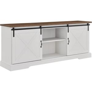 Walker Edison Corbin Modern Farmhouse Sliding X Barn Door TV Stand for TVs up to 80 Inches, 70 Inch, Reclaimed Barnwood and Brushed White(White)
