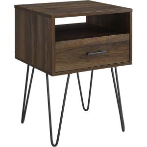 Walker Edison Croft Modern Small Bed Side Table Nightstand with Drawer Accent Table, 18 Inch, Dark Walnut(Dark Walnut)