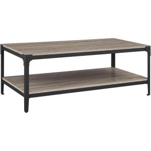 Walker Edison Declan Urban Industrial Angle Iron and Wood Coffee Table, 46 inch, Grey Wash(Driftwood)
