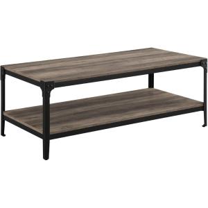 Walker Edison Declan Urban Industrial Angle Iron and Wood Coffee Table, 46 inch, Grey Wash(Grey Wash)