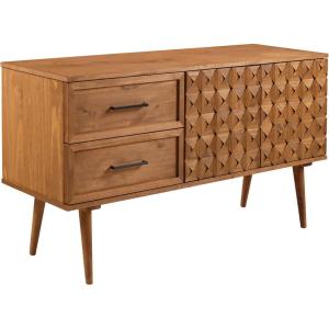 Walker Edison Deluca Boho Solid Wood 2 Door Sideboard with Prism Detail, 58 Inch, Caramel(Caramel)