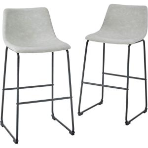Walker Edison Douglas Urban Industrial Faux Leather Armless Bar Chairs, Set of 2, Black(Grey)