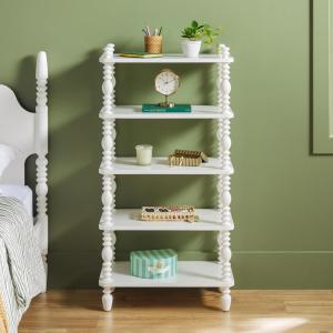 Walker Edison EZ Assembly Premium Traditional Kids Wood Bookcase, Modern Farmhouse Bookshelf, 5 Open Spindle Shelves, Short Wood Bookcase Accessible Height for Children, 48 Inch, White(White)