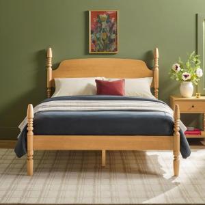 Walker Edison EZ Assembly Traditional Wood Spindle Post Bed, No Box Spring Bed Frame, Modern Farmhouse Bed, King Size, Dark Brown(Natural)
