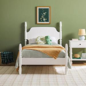 Walker Edison EZ Assembly Traditional Wood Spindle Post Bed, No Box Spring Bed Frame, Modern Farmhouse Bed, King Size, Dark Brown(White)