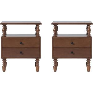 Walker Edison Easy Assembly Wood 1 Drawer Spindle Nightstand – Natural(Dark Brown)
