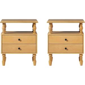 Walker Edison Easy Assembly Wood 1 Drawer Spindle Nightstand – Natural(Natural)