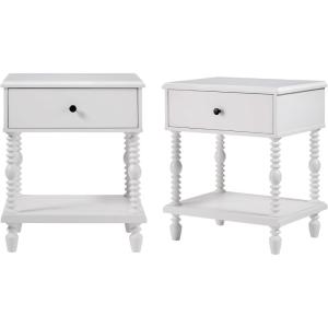 Walker Edison Easy Assembly Wood 1 Drawer Spindle Nightstand – Natural(White)