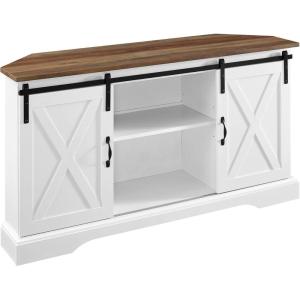 Walker Edison Everette Modern Farmhouse Double Sliding X Barn Door Stand for TVs up to 58 Inches, 52 Inch, Reclaimed Barnwood and Solid White(Reclaimed Barnwood and Solid White)