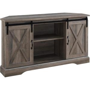 Walker Edison Everette Modern Farmhouse Double Sliding X Barn Door TV Stand for TVs up to 58 Inches 52 Inch Grey Wash