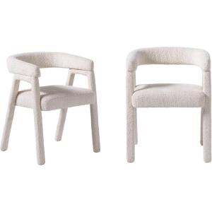 Walker Edison Ezra Modern Solid Wood Rounded Back Dining Chair – Natural (Set of 2)(Ivory)