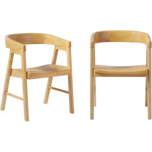 Walker Edison Ezra Modern Solid Wood Rounded Back Dining Chair – Natural (Set of 2)(Natural)