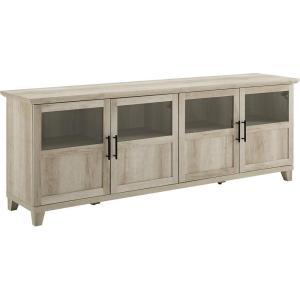 Walker Edison Farmhouse Glass and Wood TV Stand for TV’s up to 80″ Universal TV Stand for Flat Screen Living Room Storage Cabinets and Shelves Entertainment Center, 70 Inch, White Oak(White Oak)