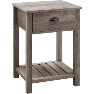 Walker Edison Farmhouse Square Side Accent Table Set-Living-Room Storage End Table with Storage Door Nightstand Bedroom, 18 Inch, Rustic Oak(Grey Wash)