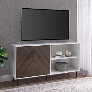 Walker Edison Fehr Modern 2 Door Bookmatch Asymmetrical Console for TVs up to 65 Inches, 58 Inch, White(Ash Brown)