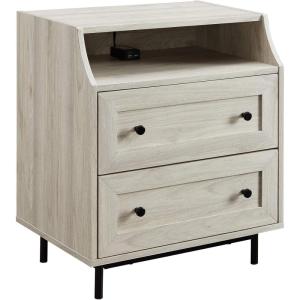 Walker Edison Florence 22 Inch 2 Drawer Open Top Side Table with USB Port – Birch(Birch)
