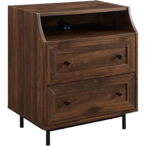 Walker Edison Florence 22 Inch 2 Drawer Open Top Side Table with USB Port – Birch(Dark Walnut)