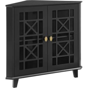 Walker Edison Fretwork Corner Accent Cabinet – Dark Teal(Black)