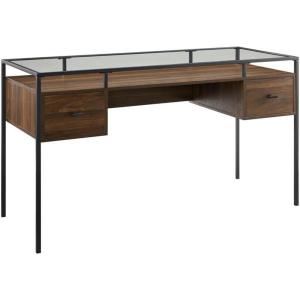 Walker Edison Furniture AZ56FUL2DGTDW Glass Top 2 DraWalker Edisonr Computer Writing Desk, 56, Dark Walnut(Dark Walnut)