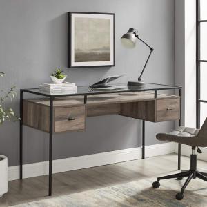 Walker Edison Furniture AZ56FUL2DGTDW Glass Top 2 DraWalker Edisonr Computer Writing Desk, 56, Dark Walnut(Grey Wash)