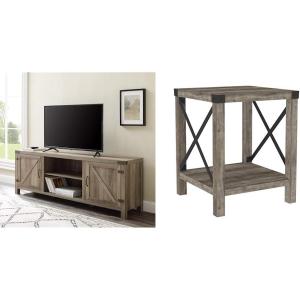 Walker Edison Georgetown Modern Farmhouse Double Barn Door TV Stand for TVs up to 80 Inches, 70 Inch, Rustic Oak, Without Fireplace, 15.75 x 70 x 24 inches(Grey Wash)