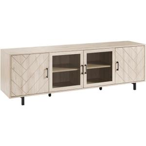 Walker Edison Harper Modern 4 Door Herringbone Stand for TVs up to 80 Inches, 70 Inch, Birch(Birch)